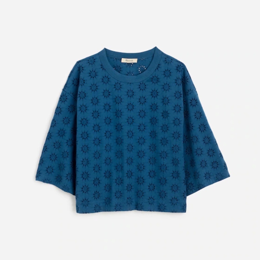 Madewell Deep Teal Blue Eyelet Knit Boxy Top